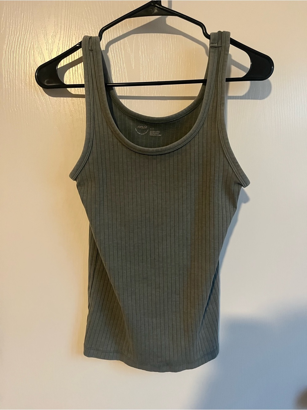 aerie Olive Ribbed Scoop Tank